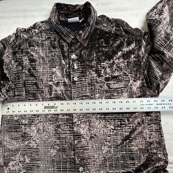 Chico's Design Womens Velvet Long Sleeve Button Up Shirt Size 3 Geometric Flower - Picture 6 of 7
